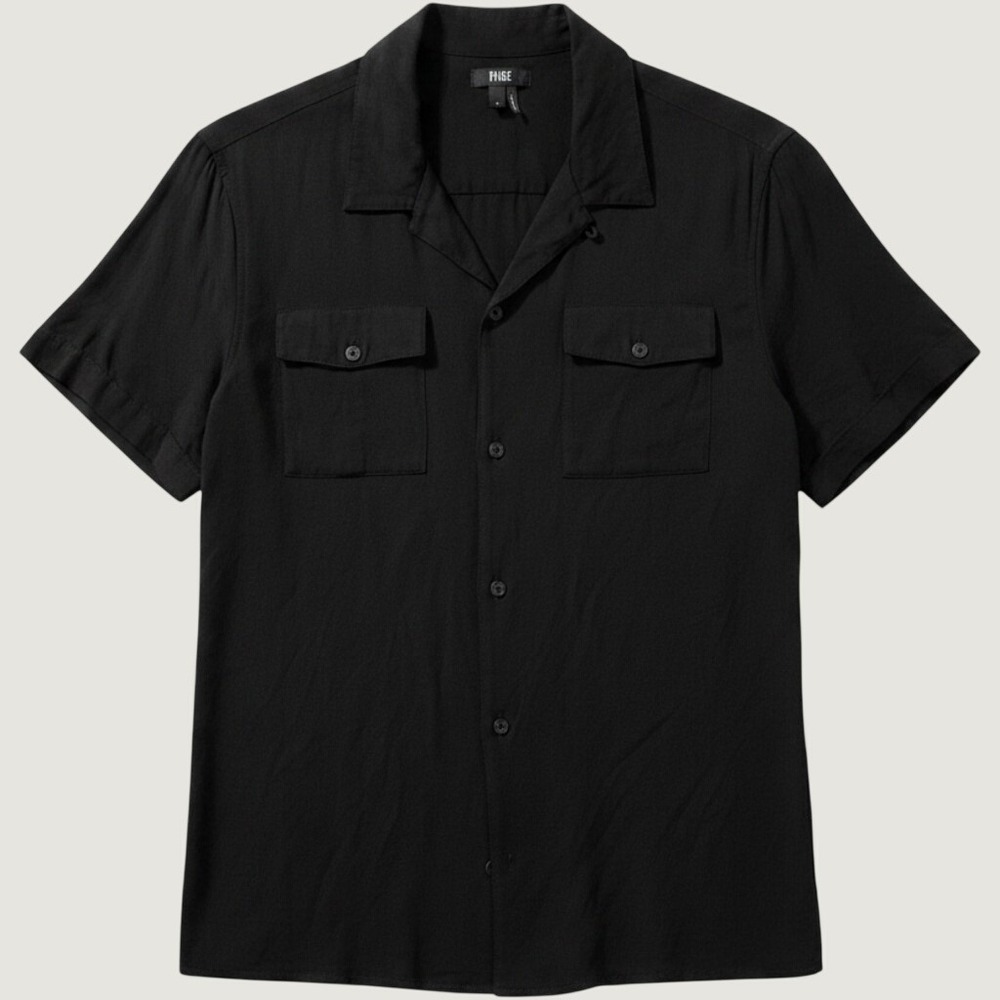 PAIGE Men's Black Short-Sleeve Button-Front Shirt